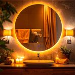Swirl Led'li Lazer Kumlamalı Lavabo & Banyo Aynası (Dokunmatik Sensörlü) amber led 90 x 90