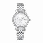 Swiss Plus Kadın Kol Saati - Gümüş Renk Çelik Kordon - Taşlı Bezel ve Takvim Detaylı - 30mm Kasa - Model-6 ST6131AF Plus Taşlı Silver