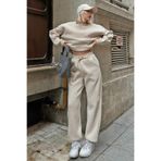 Swist Bej Pow Bisiklet Yaka Sweatshirt-Eşofman İçi Şardonlu Kadın Eşofman Takımı