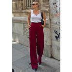 Swist Bordo Hera Beli Lastikli Cepli Palazzo Kadın Pantolon