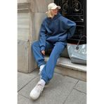 Swist İndigo Felpa Kapüşonlu Sweatshirt-Eşofman İçi Şardonlu Kadın Eşofman Takımı