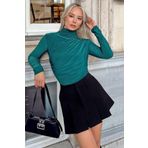 Swist Mint Yeşili Yarım Balıkçı Omuz ve Bel Drapeli Kadın Bluz Crop