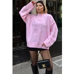 Swist Pembe Biscuit Bisiklet Yaka Oversize Kadın Triko Kazak