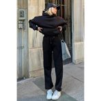 Swist Siyah Felpa Kapüşonlu Sweatshirt-Eşofman İçi Şardonlu Kadın Eşofman Takımı