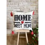 Swita Home Punch Işlemeli Tekli Dekoratif Home Sweet Home Kırlent Kılıfı (Panç) - 43 x 43 cm - Kırmızı