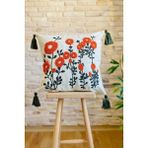 Swita Home Punch Işlemeli Tekli Dekoratif Papatya Desen Kırlent Kılıfı (Panç) - 43 x 43 cm - Yeşil - Turuncu