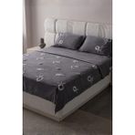 Swita Lalezar Desen Çift Kişilik Nakışlı Yatak Örtüsü Seti Şönil Kumaş Punch Nakışlı 240X260CM - Antrasit - 240 x 260 cm