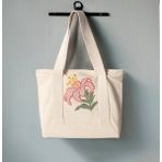Swita Punch Işlemeli Desenli Keten Omuz Çantası, Plaj Çantası, El Çantası %100 Pamuk 36X29 cm - Pembe - Yeşil
