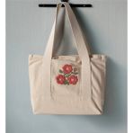 Swita Punch Işlemeli Desenli Keten Omuz Çantası, Plaj Çantası, El Çantası %100 Pamuk 36X29 cm - Sarı - Kırmızı