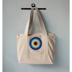 Swita Punch Işlemeli Desenli Keten Omuz Çantası, Plaj Çantası, El Çantası %100 Pamuk 36X29 cm - Sarı - Mavi