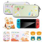Switch Case Compaticable with Nintendo Switch Oled.Cute Carry Case Bundle for Pikmin Fans with Switch Oled Protective Cover,Screen Protector,Playstand & Thumb Caps