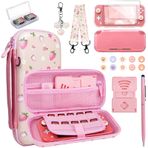 Switch Lite Case Carrying Case- 19 in 1 for Nintendo Switch Lite Accessories Bundle with Switch Lite Thumb Grips,Clear Protective Case,Screen Protector Cover,Cute Pendant,Stand,Stylus,for Girls,Pink