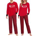 SWOMOG Çift Pijama Takımı Noel Uyumlu Pijama Takımı Uzun Kollu Noel Baskılı Erkek ve Kadın için Cepli Ekose Pantolon, Kırmızı Kardan adam ve ekose, M