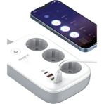 Sword Wi-Fi Akıllı Priz, 30W Type-C, 3’lü Priz + 3 USB, Uzaktan Kontrol ve Zaman Ayarlı, Akım Korumalı 2 metre SW-3PU1C