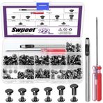 Swpeet 110 Set 6 Boyut M5 x 4mm/5mm/6mm/8mm/10mm/12mm Tabanca Rengi Deri Perçinler Chicago Bağlama Vidaları Kurulum Araçları Çeşitler Kiti, Vidalı Perçinler M5 Chicago Onarım için Bağlama Vidaları Deri