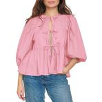 Sxkayxr Kadın papyon ön gömlek leopar baskı ekose Peplum Babydoll üst 3/4 uzunluk puf kollu sevimli dışarı çıkıyor Y2K bluz, pinguin gri, M