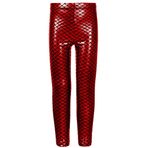 SXME MIGHT SAY Girls Kids Fish Scales Denizkızı Holografik İnce Metalik Tayt Disko ve Dans İçin Mükemmel, Kırmızı, 7-8 Yaş