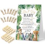 Sxurt Don't Say Baby Game, Safari Jungle Wild Animal Baby Shower Oyunu Bebek Duş İşareti ve 50 Adet Mini Clothespins, Cinsiyet Nötr Bebek Duş Dekorasyonu, Parti Şekeri Malzemeleri-LF27