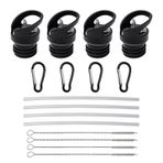 Sxutop 4 adet içecek şişesi yedek parça, yedek kapak, pipetli kapak, Hydro Flask için, standart ağız, pipetli içecek şişesi, spor kapakları için, su şişesi aksesuarı (siyah)