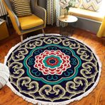 SXYCYRC Halı yuvarlak 160 cm iç mekan dış mekan Mandala halı, boho çiçek desenli, Fas Vintage tarzı, oturma odası, yatak odası, çocuk odası, yuvarlak halı, Bohem dekoratif, kaymaz, A, çap 60 cm