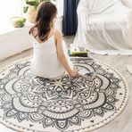 SXYCYRC Yuvarlak halı, bohem el yapımı dokuma halı, pamuk, keten, hindistan Mandala desenli, renkli, yuvarlak, püsküllü, yatak odası, oturma odası, ev dekorasyonu için, 02,90 cm