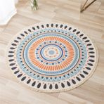 SXYCYRC Yuvarlak halı, bohem el yapımı dokuma halı, pamuk, keten, hindistan Mandala desenli, renkli, yuvarlak, püsküllü, yatak odası, oturma odası, ev dekorasyonu için, 13,120 cm (47,2 inç)