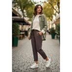 Sy & Black Kadın Çelik Örgü Beli Lastikli ve Bağcıklı Geniş Beden Aralıklı Jogger Pantolon 25P-03 Füme - 46