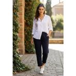 Sy & Black Kadın Çelik Örgü Beli Lastikli ve Bağcıklı Geniş Beden Aralıklı Jogger Pantolon 25P-03 Lacivert