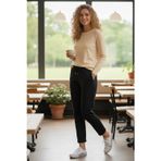 Sy & Black Kadın Çelik Örgü Beli Lastikli ve Bağcıklı Geniş Beden Aralıklı Jogger Pantolon 25P-03 Siyah