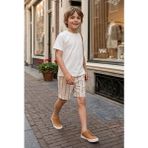 Sy Store Erkek Çocuk Çizgili Keten Şort ve Basic Tişört Takımı - 9 - 10 Yaş - Beyaz - Bej