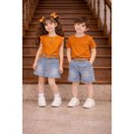 Sy Store Kardeş Kombin Kız Çocuk Kot Şortlu Takım (Sadece Kız Takım) - 3 - 4 Yaş - Turuncu