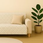 SYCAMORE HOME Premium Şönil Koltuk Örtüsü 175x215 cm, Kaymaz Jakarlı Dokuma, Yıkanabilir Lüks Çekyat ve Kanepe Şalı (KREM)