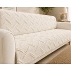 SYCAMORE HOME Premium Şönil Koltuk Örtüsü 175X215 cm Kesik Çizgi Desenli Kaymaz Yıkanabilir Jakarlı Çekyat Kanepe Örtüsü Lüks Salon Örtüsü - 175 x 215 cm - Krem