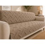 SYCAMORE HOME Premium Şönil Koltuk Örtüsü 175X215 cm Kesik Çizgi Desenli Kaymaz Yıkanabilir Jakarlı Çekyat Kanepe Örtüsü Lüks Salon Örtüsü - 175 x 215 cm - Vizon