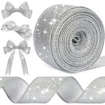 Syhood 20 Yard Parlak Kurdele Kablolu Kenar Su Geçirmez Parlak Garland Hediyeler için Ambalaj Kartları El Sanatları Çelenkler Tatil Noel Sevgililer Günü Dekorasyonu (Gümüş, 3,5 cm X 55,8 cm)