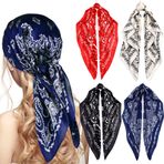 Syhood 4 adet 27 '' kare saten kafa atkılar saten bandanalar kadınlar için saten kafa bandı eşarp ipek duygu eşarp Boho şapkalar, Lacivert, Kırmızı, Siyah, Bej, approx. 27 x 27 inches