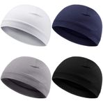 Syhood 4 adet erkek kafatası kepi, yumuşak pamuk şapka, uyku beresi, esnek kask astarı, çok fonksiyonlu başlık, erkekler ve kadınlar için, Beyaz, gri, lacivert, siyah, Tek Beden