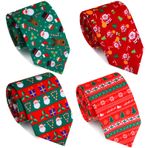 Syhood 4 adet noel kravat erkekler için tatil sezonu parti noel ağacı kar tanesi kravat geyik Santa ışık dize desen kravat, Yeşil Noel Baba, Tek Beden
