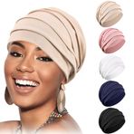 Syhood 5 Parça Kadın Türban Yumuşak Uyku Şapkası, Kafatası Şapkası, Gevşek Bere, Bonnet Şapka, Kadın Uyku Saç Dökülmesi için, Siyah, Beyaz, Haki, Lacivert, Pembe, Tek Beden