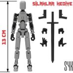 SYK Design 13 cm Robot Dummy Gri Siyah Hareketli Eklemleriyle Aksiyon Figürü Oyuncak Hediyelik