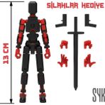 SYK Design 13 cm Robot Dummy Siyah Kırmızı Hareketli Eklemleriyle Aksiyon Figürü Oyuncak Hediyelik