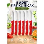SYKU 6’lı Tırtıklı Meyve Sebze Bıçağı Seti Kırmızı Saplı Domates Ekmek Kahvaltı Bıçağı