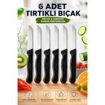 Syku 6’lı Tırtıklı Meyve Sebze Bıçağı Seti Siyah Saplı Domates Ekmek Kahvaltı Bıçağı