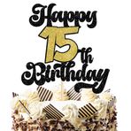 SYKYCTCY 1 adet Happy 15th Birthday pasta dekorasyonu, simli, 15 muhteşem pasta dekorasyonu, doğum günü işareti, pasta süsü, 15. doğum günü, parti, pasta dekorasyonu için, siyah altın