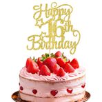 SYKYCTCY 1 adet Happy 16. doğum günü pastası süsü on altı 16 muhteşem şerefe 16 yıl için parlak yıldızlı pasta dekorasyonu 16. doğum günü yıl dönümü parti pasta dekorasyonu altın rengi