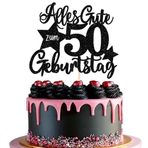 SYKYCTCY 1 adet "Happy Birthday" 50. yaş pasta dekorasyonu, 50. doğum günü, pasta dekorasyonu, 50 pasta dekorasyonu, erkekler ve kadınlar için, 50. doğum günü, parti, pasta dekorasyonu, siyah