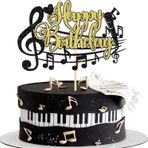 SYKYCTCY 1 adet müzik notaları, Happy Birthday pasta dekorasyonu, simli, siyah, altın, pasta dekorasyonu, müzik sembolü, pasta dekorasyonu, rock müzik konser teması, baby shower düğün doğum günü partisi pasta