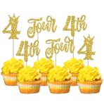 SYKYCTCY 24 Adet 4. Doğum Günü Cupcake Tepesi Süsü Parıltılı Dördüncü Doğum Günü Pasta Dekorasyonu Dördüncü Doğum Günü Pastası Dekorasyonu Taçlı Happy Birthday Pasta Dekorasyonları Bebek Dördüncü