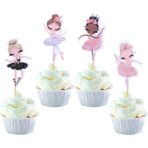 SYKYCTCY 24 adet balerin cupcake tepe süsü, dans eden kız balerin doğum günü pasta dekorasyonu, dans tütüsü, pasta dekorasyonları, bebek duşu, tema, bale, kız, doğum günü, parti, pasta dekorasyonu