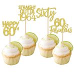 SYKYCTCY 24 Adet Happy 60. Pasta Dekorasyonu Straight Outta 1964 Sixty Cupcake Tepesi Muhteşem Since 1964 Muhteşem 60 Pasta Dekorasyonu 60. Doğum Günü Yıl Dönümü Parti Pasta Dekorasyonu Altın